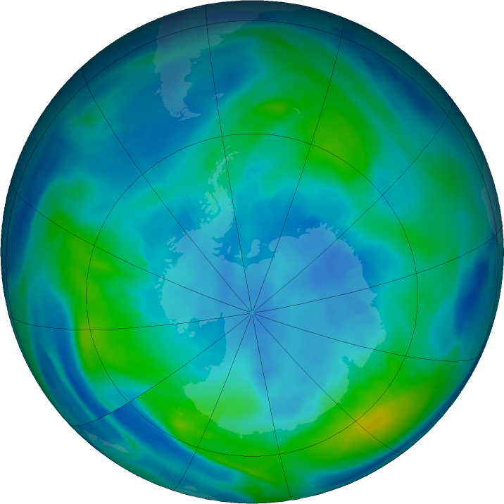 Antarctic ozone map for 20 April 2019